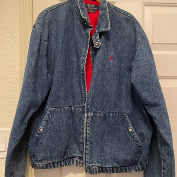 Vintage 80s Ralph Lauren Polo Denim Jacket Red Lining USA Mens Large L Bomber - Picture 2 of 16